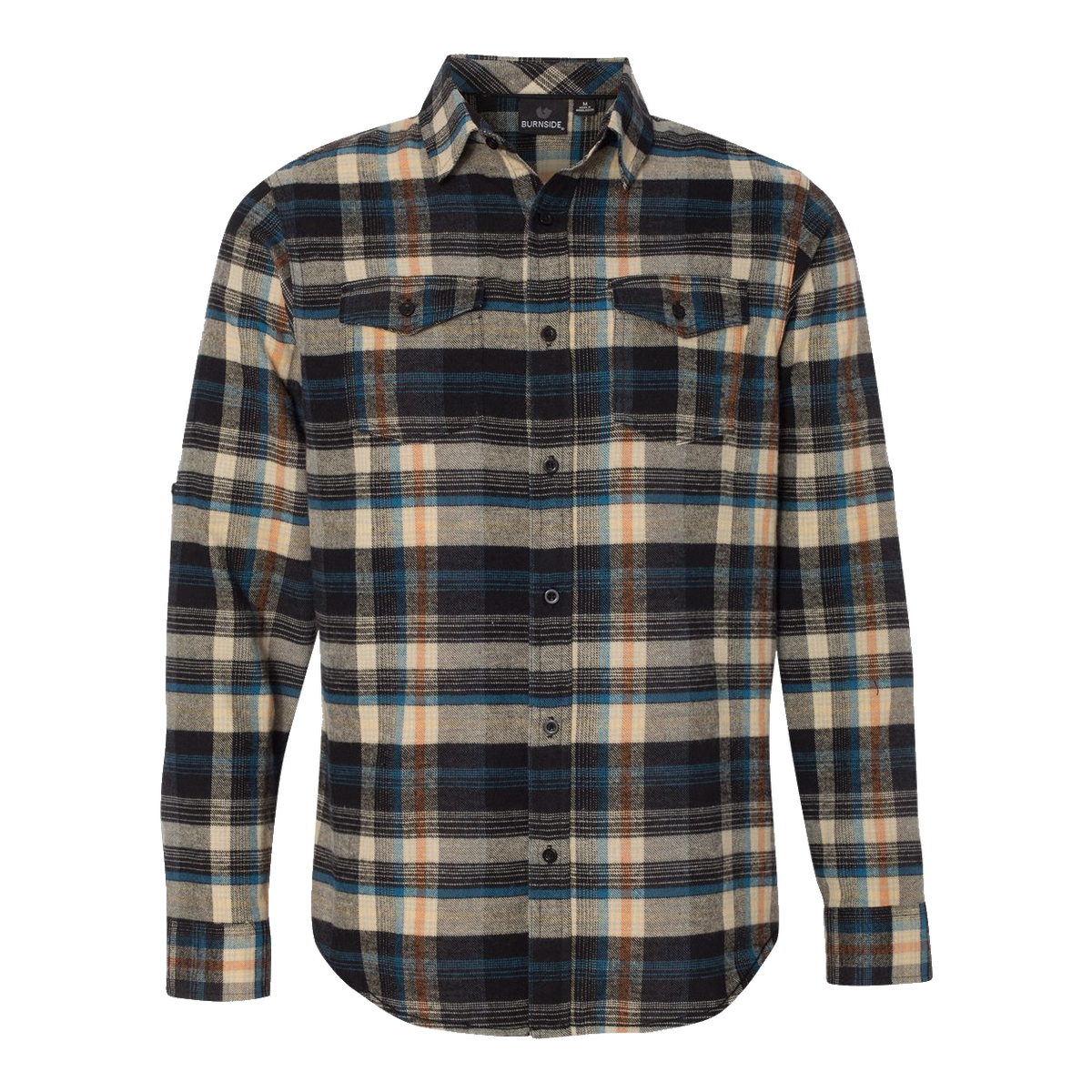 Men's Long Sleeve Flannel Shirt W/Button DownCollar (Orange/Black